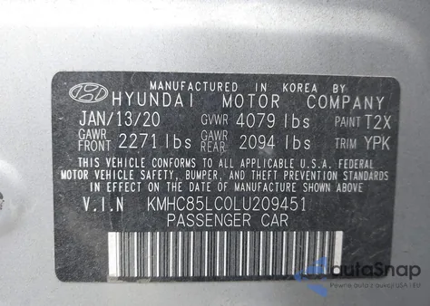 2020 Hyundai Ioniq Hybrid Sel z USA, uszkodzony, nr VIN KMHC85LC0LU209451